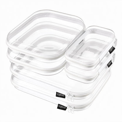 YQBRAO Clear Hard Shell Zipper Cases, 3 Large Travel Organizers, White