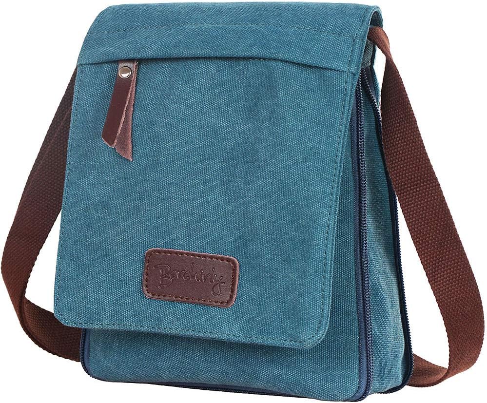 Berchirly Small Vintage Canvas Leather Messenger Crossbody Bag Pack Organizer