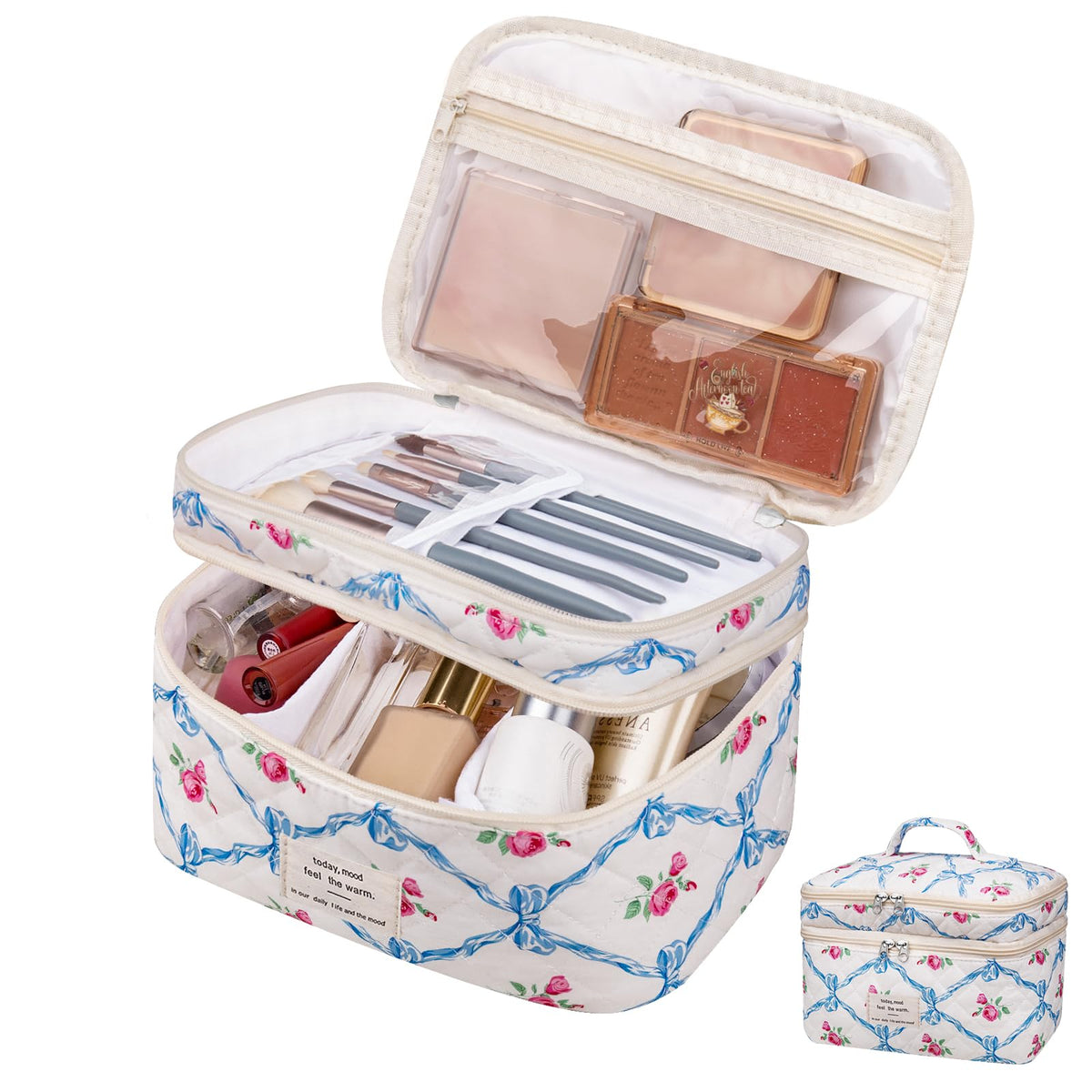 Gosect Large Makeup Bag, Cute Cosmetic Bag for Women Girls, Floral Coquette Aesthetic Toiletry Bag, Travel Make Up Organizer Bag (BDLH)