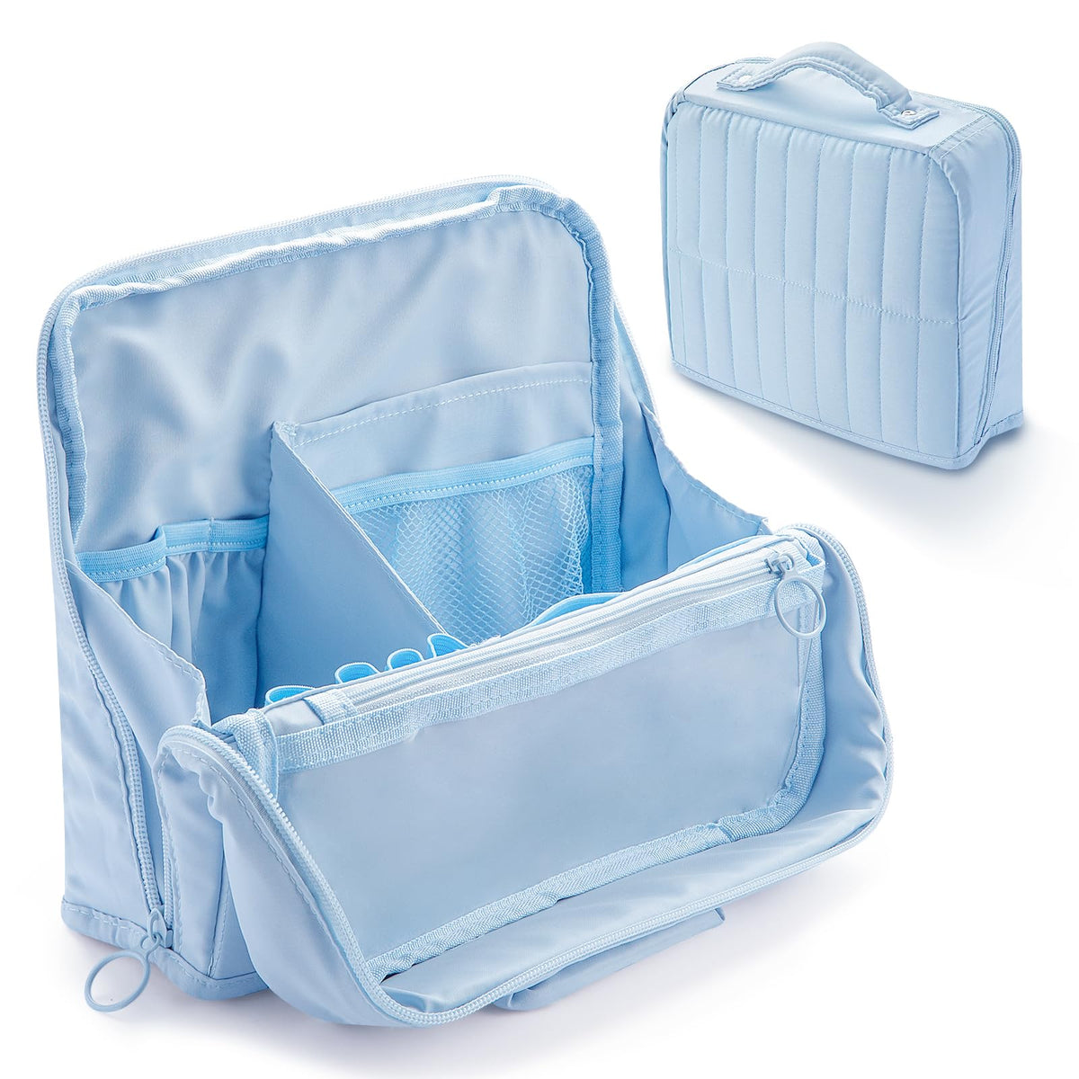 Abiudeng Standing Travel Makeup Bag Stand up Make up Bag Travel Toiletry Bag with Multiple Compartments Large Capacity for Women Business Trips Fitness and Daily Commutes (White)