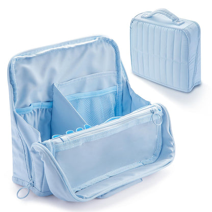 Abiudeng Standing Travel Makeup Bag Stand up Make up Bag Travel Toiletry Bag with Multiple Compartments Large Capacity for Women Business Trips Fitness and Daily Commutes (White)