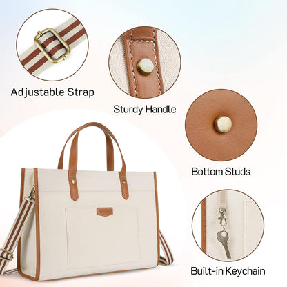 Missnine Laptop Tote Bag Canvas Laptop Bag 15.6 inch Work Shoulder Bags Casual Briefcase Handbag for Travel, Office, College