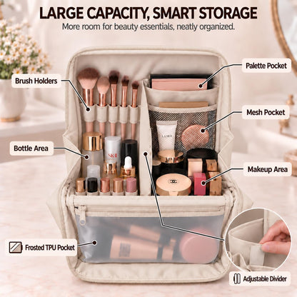 Travel Makeup Bag with Magnetic Fold-Down Flap