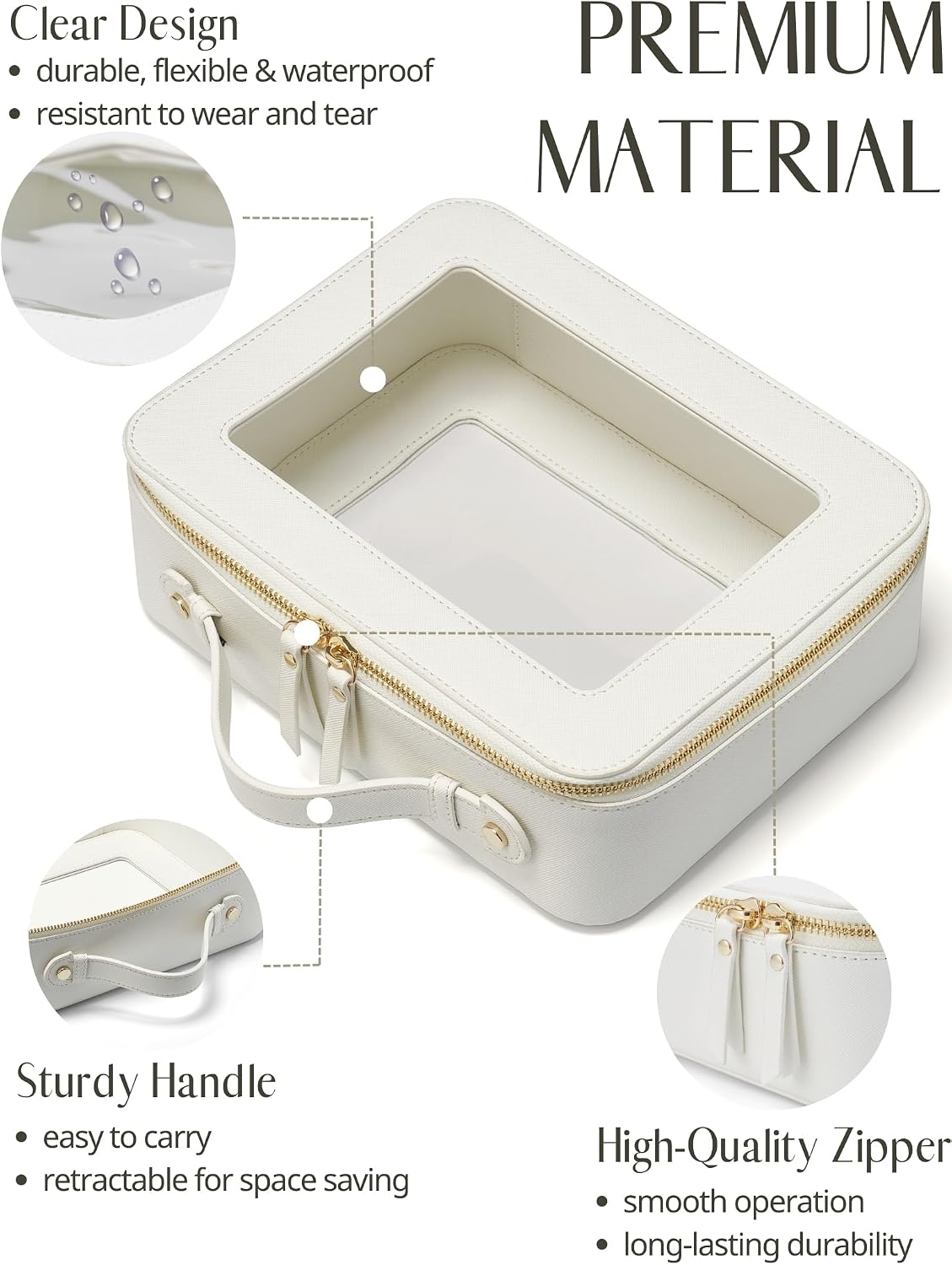 Popvibe Clear Makeup Case White Toiletry Bag Travel Large Clear Cosmetic Bag with Zipper, Big Make Up Bag Organizer Women Traveling TSA Approved Transparent Bag Car for Essentials
