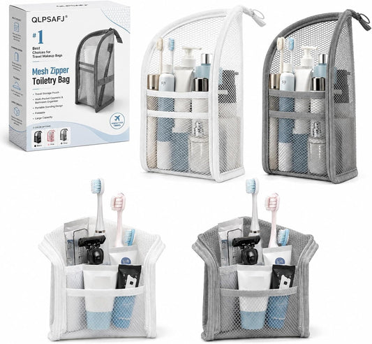Mesh Zipper Toiletry Bag for Travel Storage Pouch Multi-pocket Travel Cosmetic Bathroom Count Hanging Organizer Portable Standing Makeup Foldable Clear Waterproof EVA Large Capacity(2pc-c)