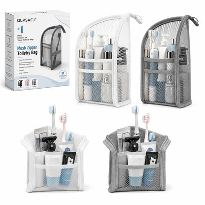Mesh Zipper Toiletry Bag for Travel Storage Pouch Multi-pocket Travel Cosmetic Bathroom Count Hanging Organizer Portable Standing Makeup Foldable Clear Waterproof EVA Large Capacity(2pc-c)