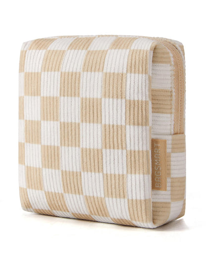 BAGSMART Small Corduroy Makeup Bag, Cosmetic Pouch for Women with Pocket