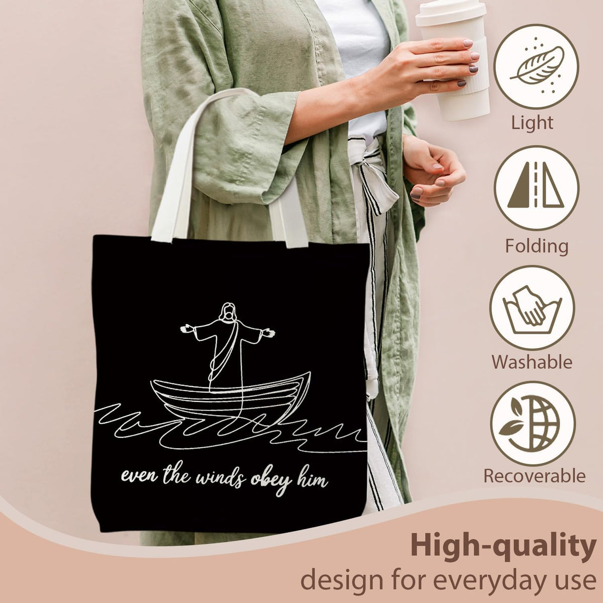 kunlisa Christian Tote Bag for Women, Christian Gifts for Women Faith Canvas Tote Bag