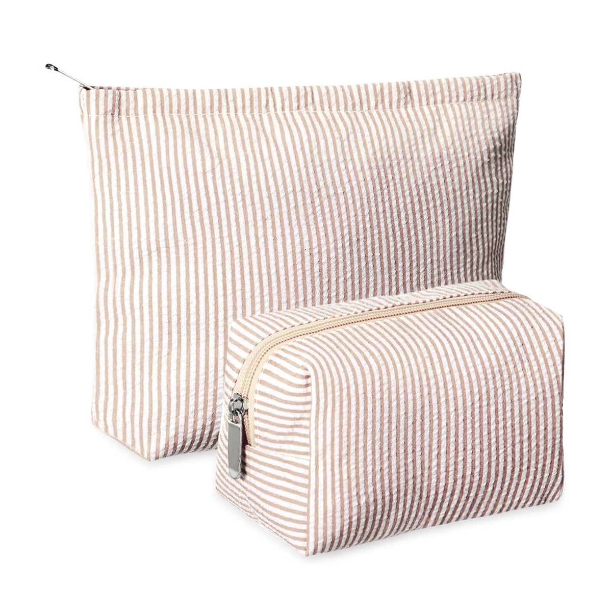 Huhumy 2 Pcs Makeup Bag Set for Women, Khaki, Thin Stripe