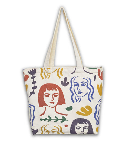 Canvas Tote Bag, Pockets, Zipper, Durable, Lightweight, Cotton Shopping Cloth Bag, Gifts