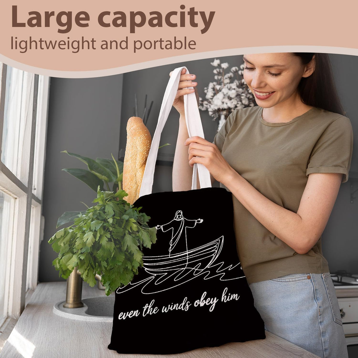 kunlisa Christian Tote Bag for Women, Christian Gifts for Women Faith Canvas Tote Bag