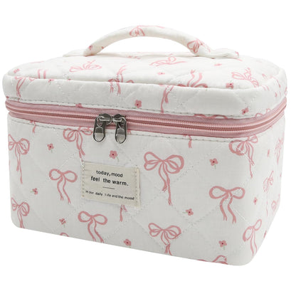Gosect Large Makeup Bag, Cute Cosmetic Bag for Women Girls, Floral Coquette Aesthetic Toiletry Bag, Travel Make Up Organizer Bag (BDLH)