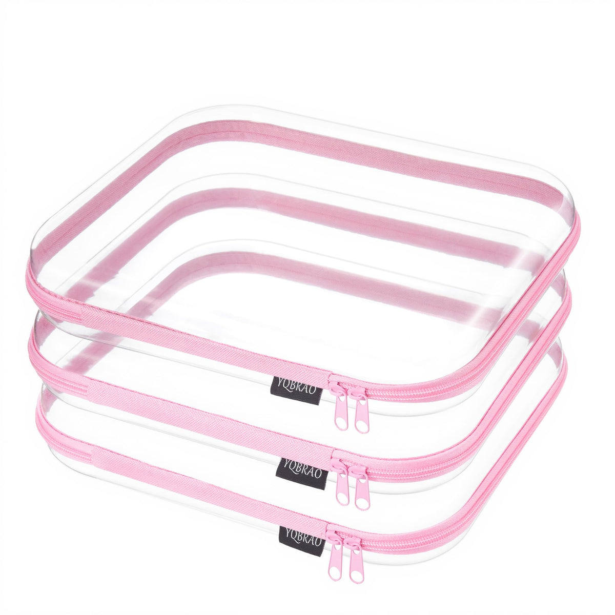 YQBRAO Clear Hard Shell Zipper Cases, 3 Large Travel Organizers, White