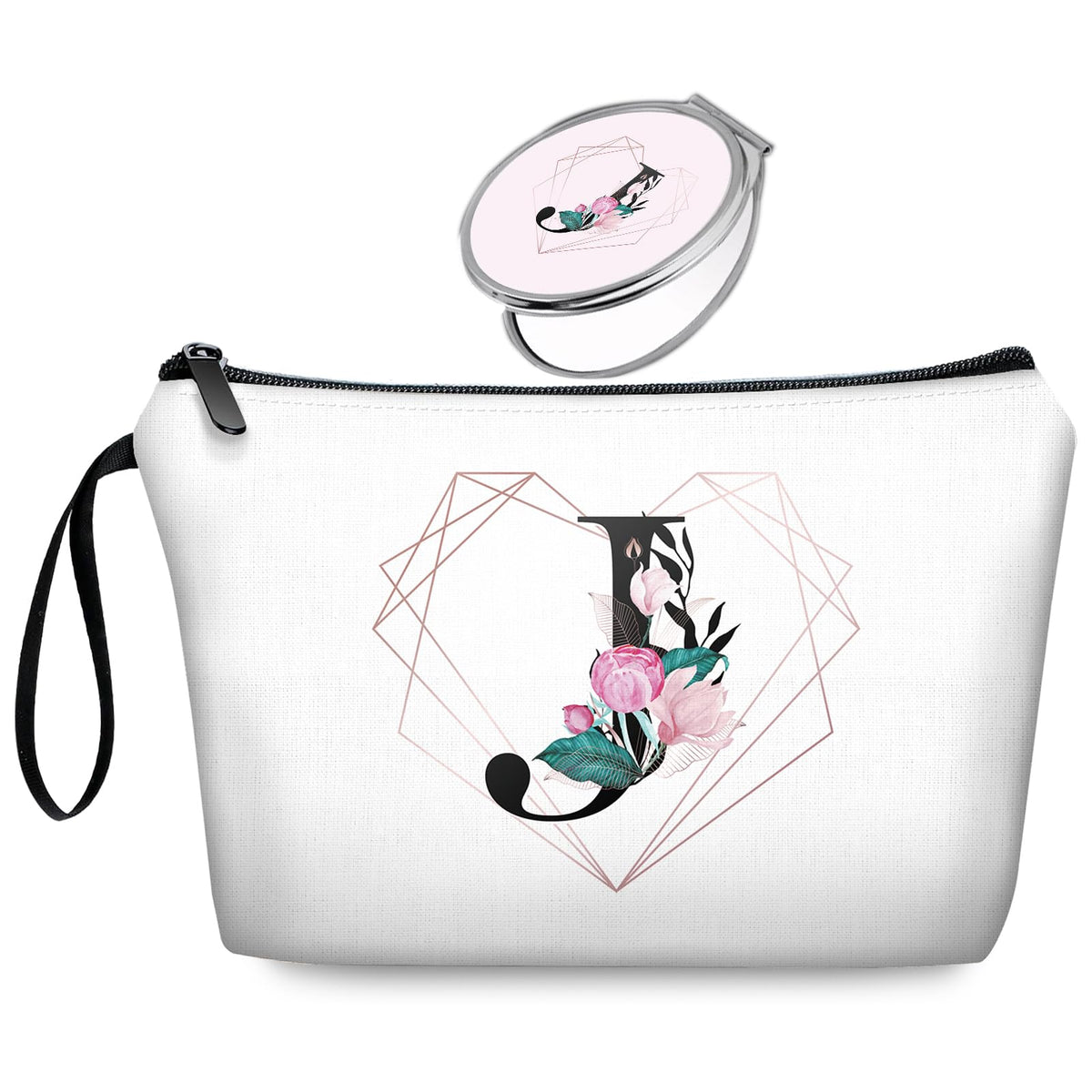 Initial G Bride Gifts for Women – Personalized Letter G Travel Makeup Bag Set with Mirror, Monogram G Cosmetic Pouch for Bridesmaid Maid of Honor Wedding Bridal Shower