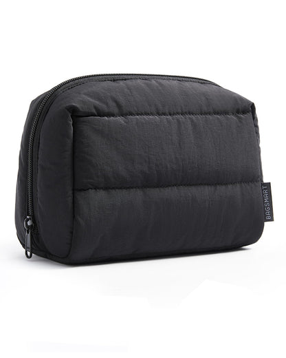 BAGSMART Small Makeup Bag, Puffy Wide-open Zipper Cosmetic Pouch, Pink