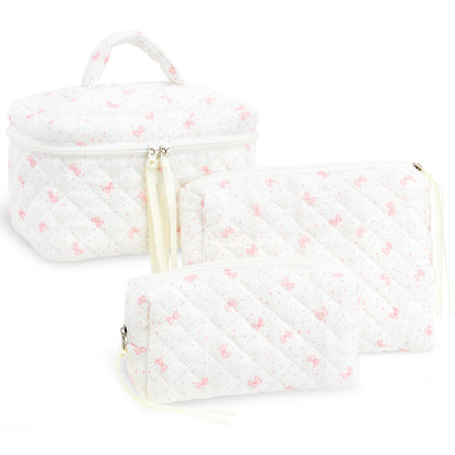 Quilted Makeup Bag for Women, Travel Cosmetic&Toiletry Bag,Gauze Heart