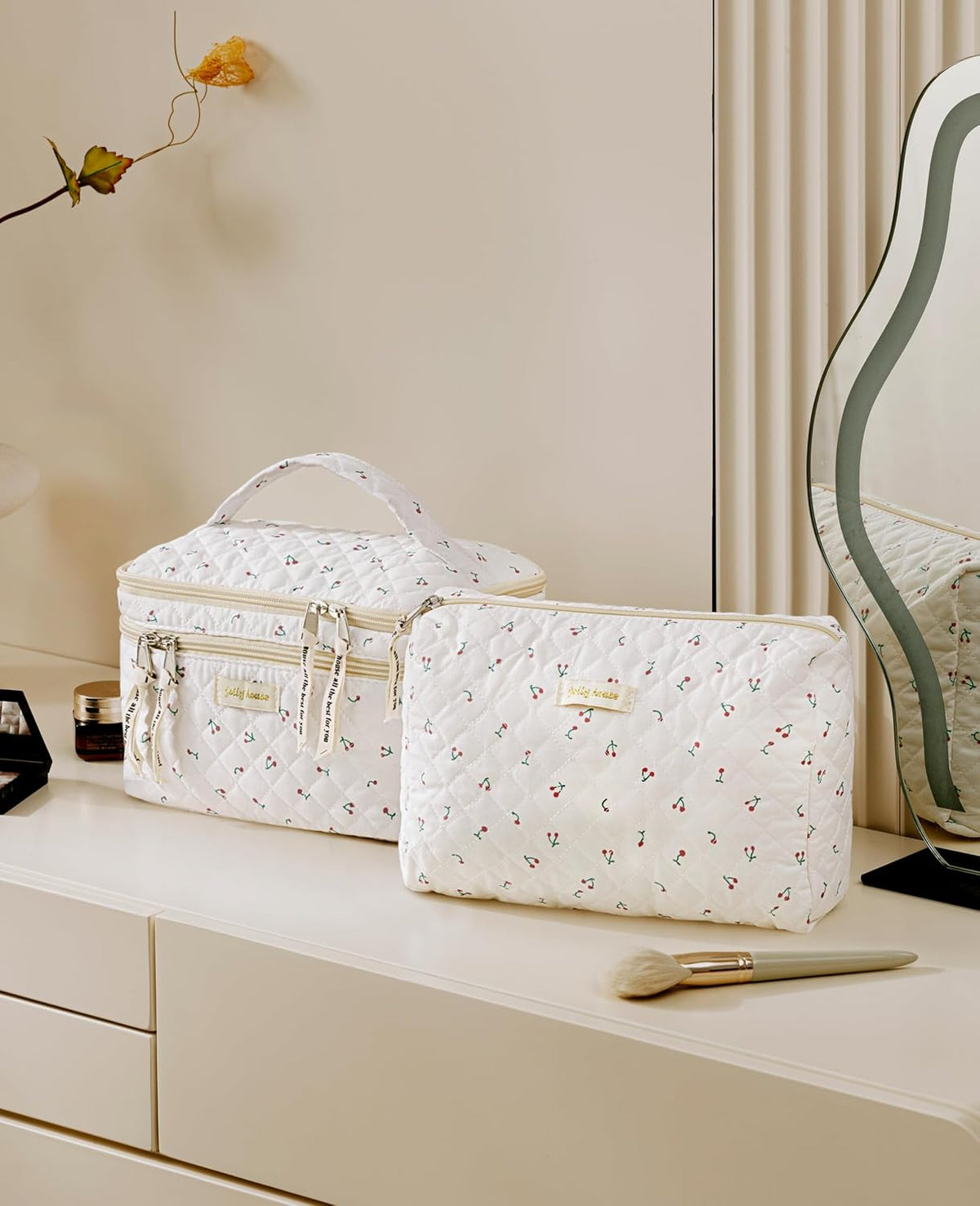 HBselect 2Pcs Travel Makeup Bag Large Quilted Cosmetic Bag Make up Bag