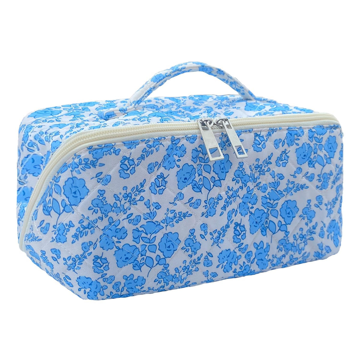 Rose Red Large Quilted Floral Makeup Bag Cute Soft Coquette Aesthetic Cosmetic Bag Cotton Travel Toiletry Bag for Women