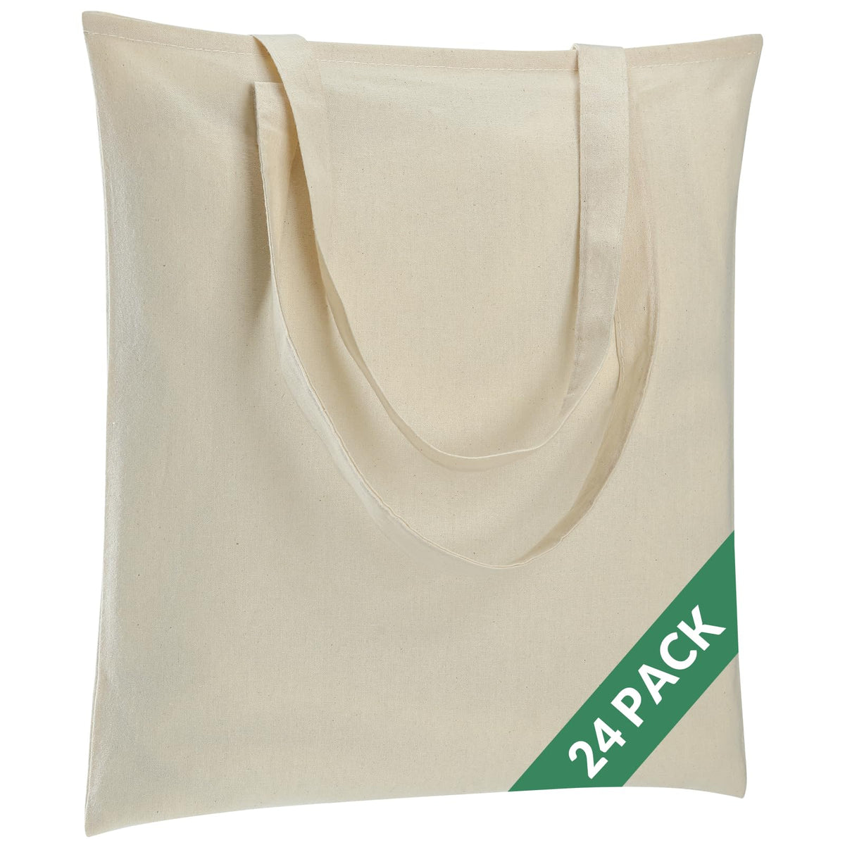 Carbrea 12 Pack Thin Canvas Tote Bags Bulk, Reusable Grocery Bags - Beige