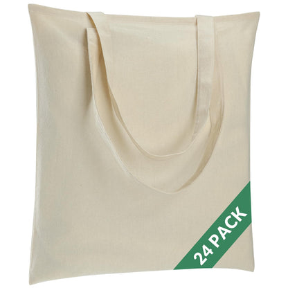 Carbrea 12 Pack Thin Canvas Tote Bags Bulk, Reusable Grocery Bags - Beige
