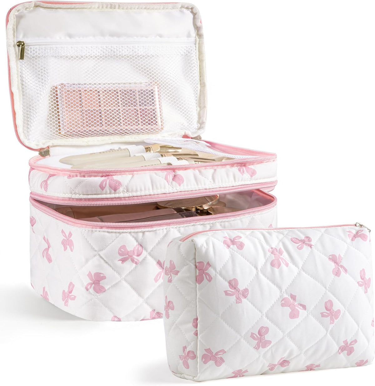 HBselect 2Pcs Travel Makeup Bag Large Quilted Cosmetic Bag Make up Bag