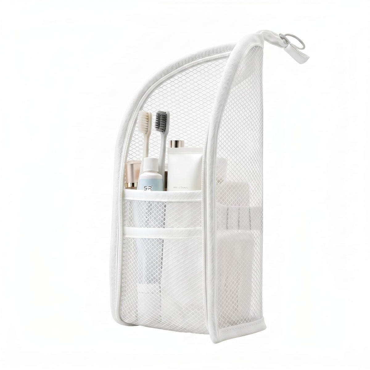 Standing Toiletry Bag,Portable Foldable Hanging Travel Organizer with Zipper and Loop,Mesh Large Capacity Cosmetic Waterproof Bag for Bathroom,Suitcase Packing,Toiletries,Makeup,Skincare (2PC,White)