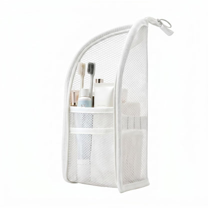 Standing Toiletry Bag,Portable Foldable Hanging Travel Organizer with Zipper and Loop,Mesh Large Capacity Cosmetic Waterproof Bag for Bathroom,Suitcase Packing,Toiletries,Makeup,Skincare (2PC,White)