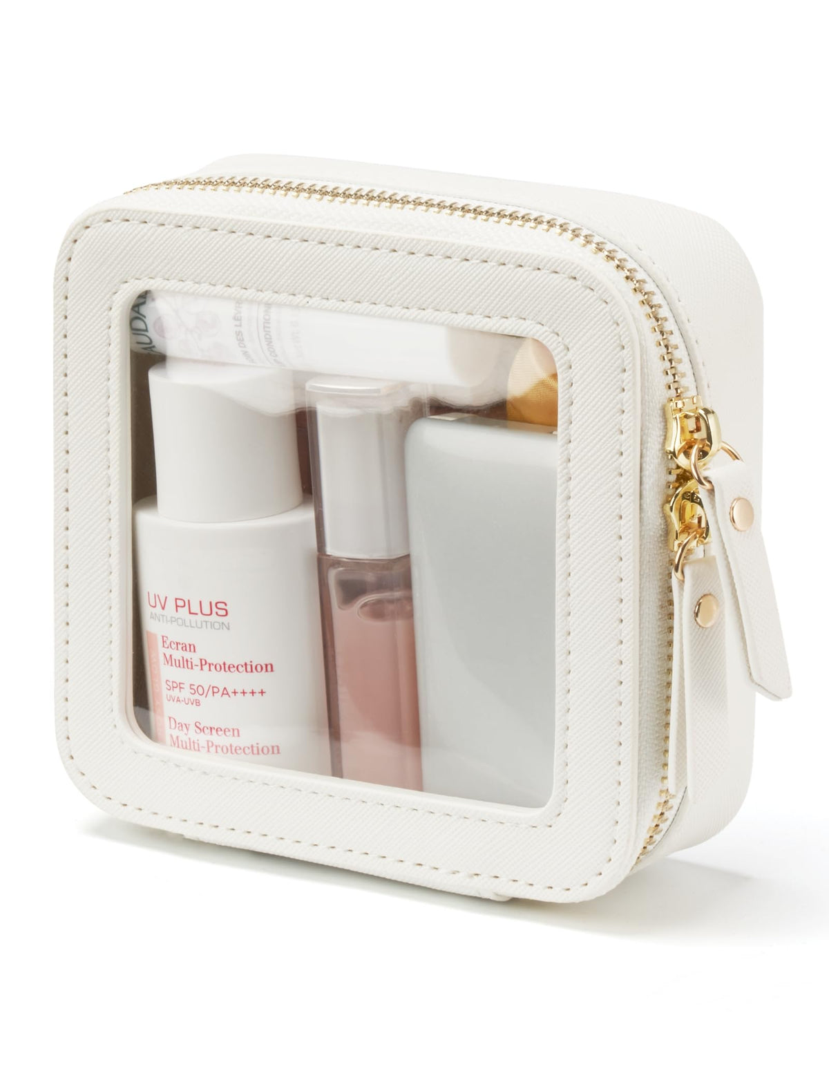 Popvibe Clear Makeup Case White Toiletry Bag Travel Large Clear Cosmetic Bag with Zipper, Big Make Up Bag Organizer Women Traveling TSA Approved Transparent Bag Car for Essentials