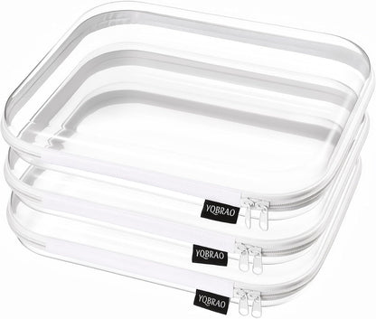 YQBRAO Clear Hard Shell Zipper Cases, 3 Large Travel Organizers, White