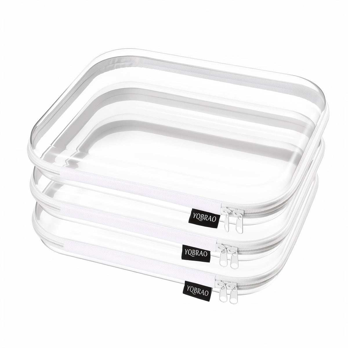 YQBRAO Clear Hard Shell Zipper Cases, 3 Large Travel Organizers, White