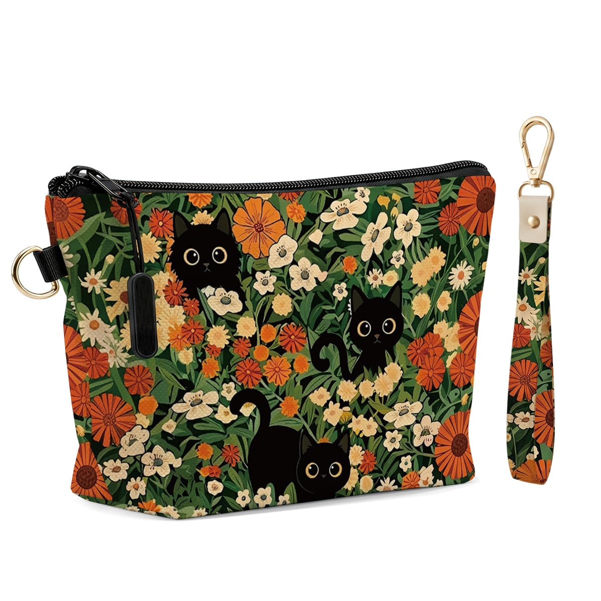 Fokongna Makeup Bag with Matching Keychain Wristlet, Floral Cosmetic Bag