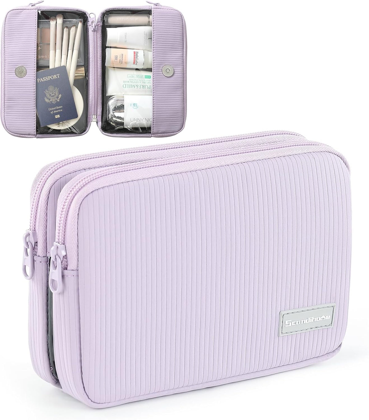 Preppy Makeup Bag, Rectangle Double Detachable Cosmetic Organizer, Clear Side Panel Portable Travel Pouches for In-Flight Essentials, Beauty & Tech Accessories, Gift for Women