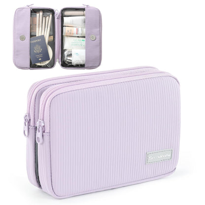 Preppy Makeup Bag, Rectangle Double Detachable Cosmetic Organizer, Clear Side Panel Portable Travel Pouches for In-Flight Essentials, Beauty & Tech Accessories, Gift for Women