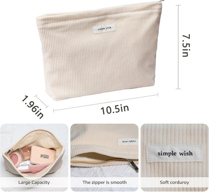 Wudygirl Makeup Bag for Women Travel Cosmetic Bag 10.5"x7.5" Beige