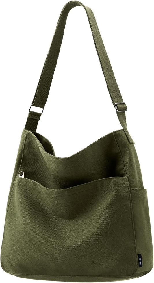 KALIDI Canvas Tote Bag Zipper Large Crossbody Shoulder Bag Messenger Bag