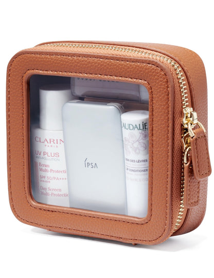 Popvibe Clear Makeup Case White Toiletry Bag Travel Large Clear Cosmetic Bag with Zipper, Big Make Up Bag Organizer Women Traveling TSA Approved Transparent Bag Car for Essentials