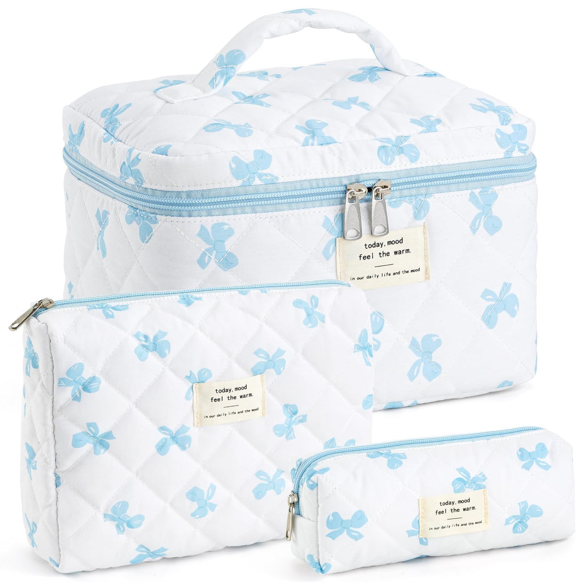 Makeup Bag for Women Quilted Cotton Make Up Bag Travel Cosmetic Bag Large Makeup Bag Cute Makeup Bags Organizer Floral Toiletry Bag Makeup Pouch for Purse, Pink Floral A-1PCS
