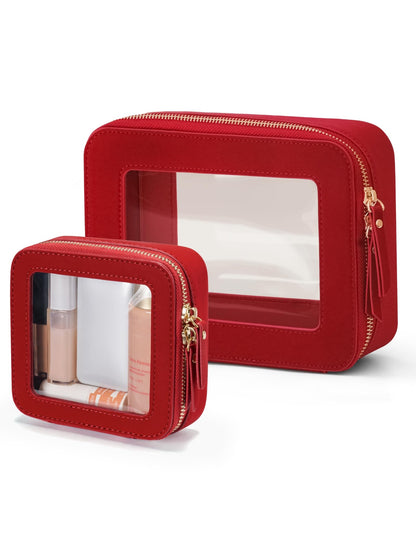 Popvibe Clear Makeup Case White Toiletry Bag Travel Large Clear Cosmetic Bag with Zipper, Big Make Up Bag Organizer Women Traveling TSA Approved Transparent Bag Car for Essentials