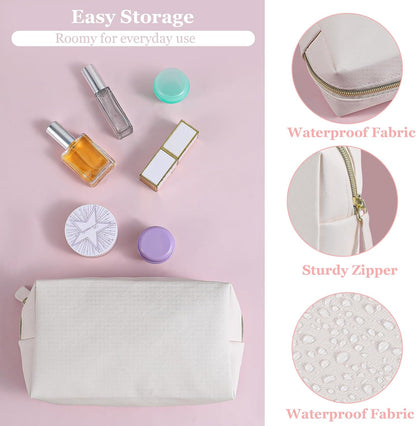 8 Pcs PU Leather Makeup Bag Bulk Set Waterproof Cosmetic Pouch Travel Organizer for Women Beige Toiletry Bag with Zipper Portable Multi-Functional Storage Bags