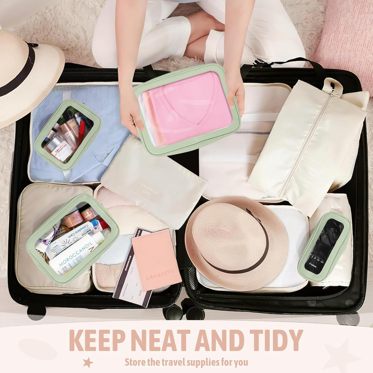 YOPCDJ 5PCS Diaper Bag Organizer Pouch Set, TSA Approved Toiletry Bag，Clear Waterproof TPU Makeup Bag Set Travel Organizer Bags for Women and Kids