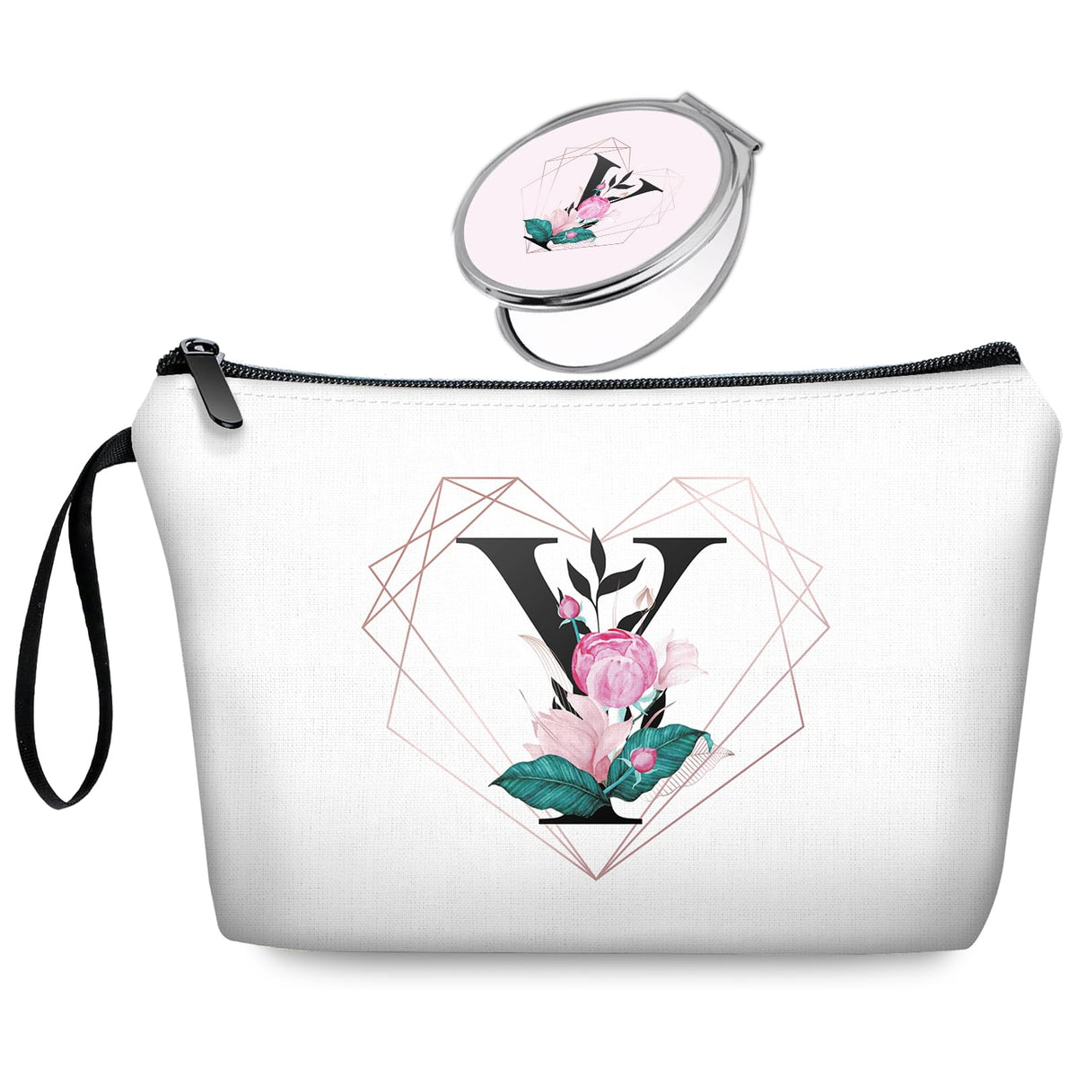 Initial G Bride Gifts for Women – Personalized Letter G Travel Makeup Bag Set with Mirror, Monogram G Cosmetic Pouch for Bridesmaid Maid of Honor Wedding Bridal Shower