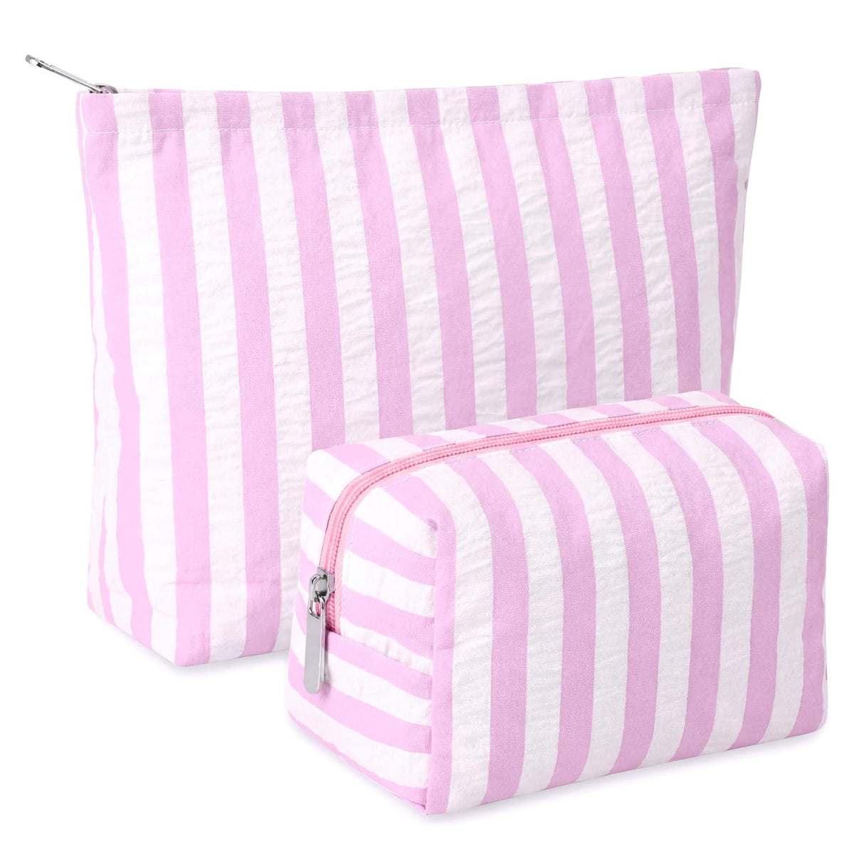 Huhumy 2 Pcs Makeup Bag Set for Women, Khaki, Thin Stripe