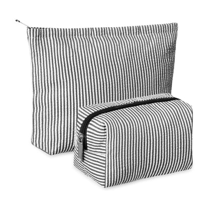 Huhumy 2 Pcs Makeup Bag Set for Women, Khaki, Thin Stripe