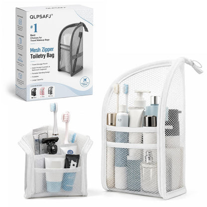 Mesh Zipper Toiletry Bag for Travel Storage Pouch Multi-pocket Travel Cosmetic Bathroom Count Hanging Organizer Portable Standing Makeup Foldable Clear Waterproof EVA Large Capacity(2pc-c)