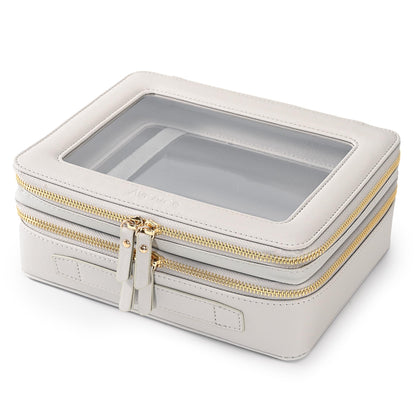 Aveniee Clear Makeup Bag Organizer, Travel Toiletry Bag Cosmetic Case for Women, Make Up Skincare Pouch Car Organizer Bag with Zippers for Essentials,White,Medium Classic
