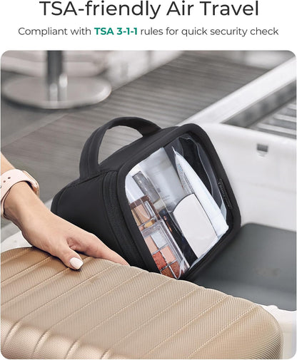 BAGSMART TSA-Approved Toiletry Bag, Large Opening Clear Makeup Bag with Handle, Quart Sized Travel Toiletry Bag, Carry-On Airline Compliant for Men and Women (Black)