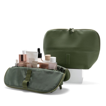 THE VERTI-Vertical Waterproof Makeup & Toiletry Bag | 23-Pocket Organizer with Upright, Fold-Down Design for Skincare, Toiletries & Essentials (Sandstone)