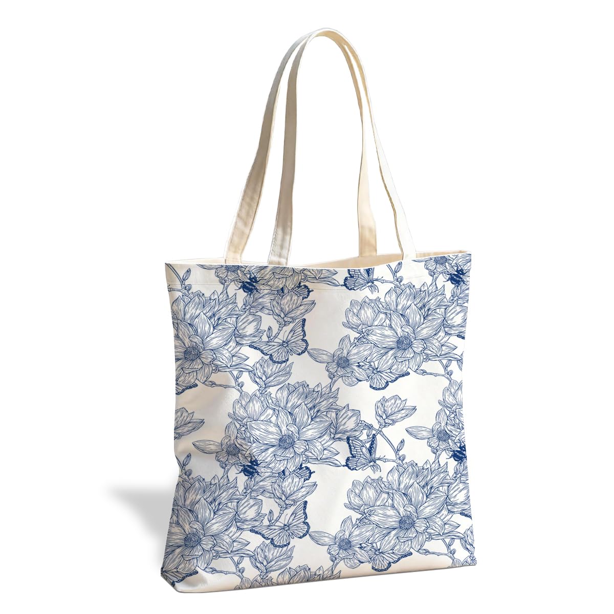 Floral Tote Bag, Soft Aesthetic Canvas Carryall for Daily Shopping Commute
