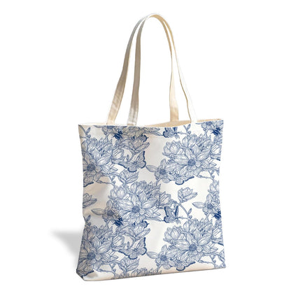 Floral Tote Bag, Soft Aesthetic Canvas Carryall for Daily Shopping Commute