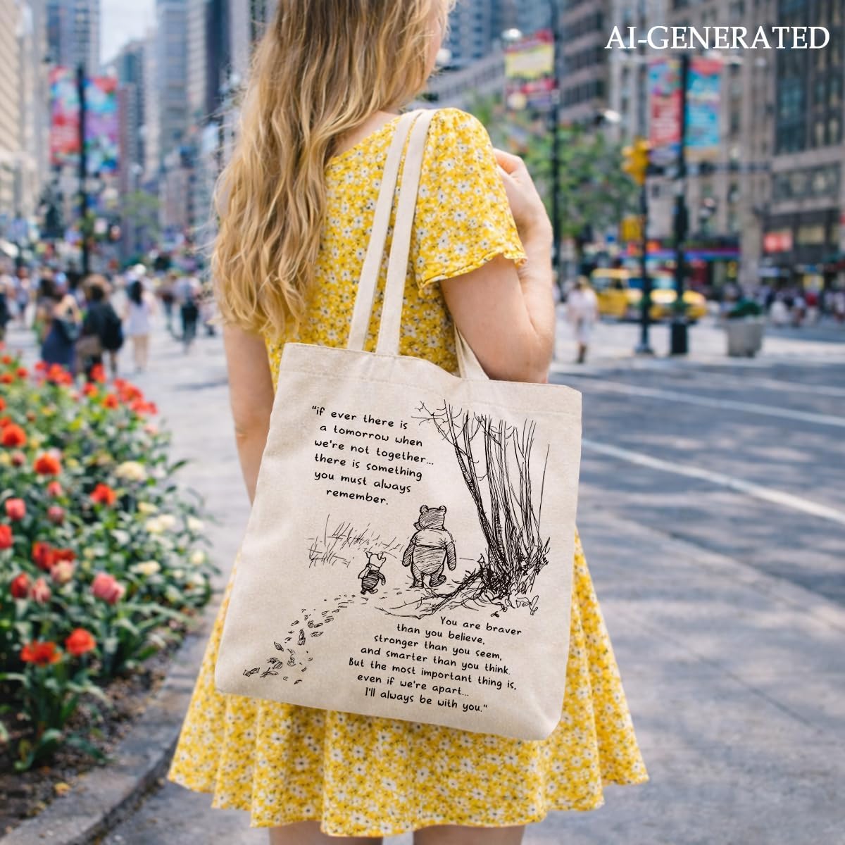 Cute Bear Canvas Tote Bag for Women, Friendship Shoulder Bag